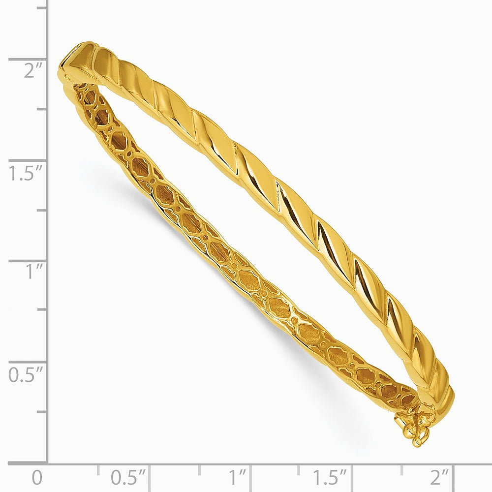 14K Yellow Gold Polished Grooved Hinged Bangle - Product Photo