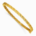 14K Yellow Gold Polished Grooved Hinged Bangle - Product Photo