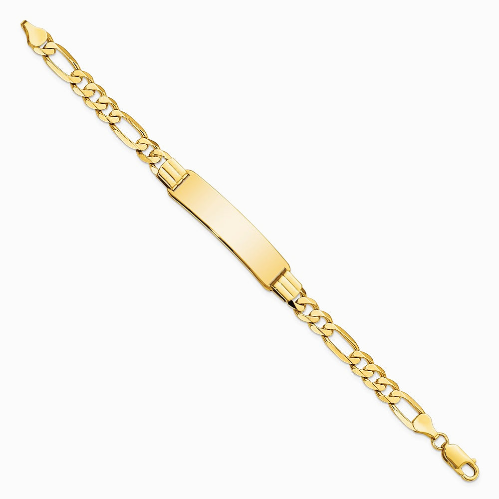 14K Yellow Gold Flat Figaro Link ID Bracelet - Product Photo