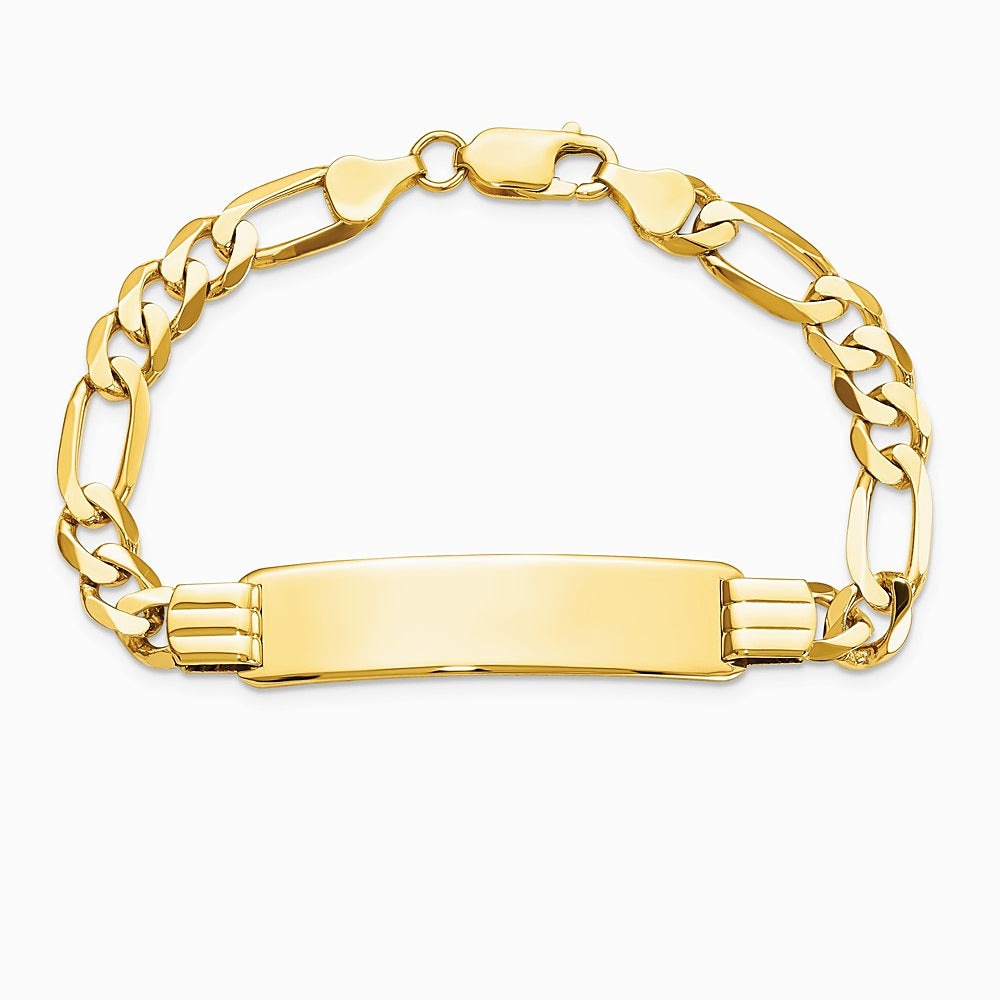 14K Yellow Gold Flat Figaro Link ID Bracelet - Product Photo