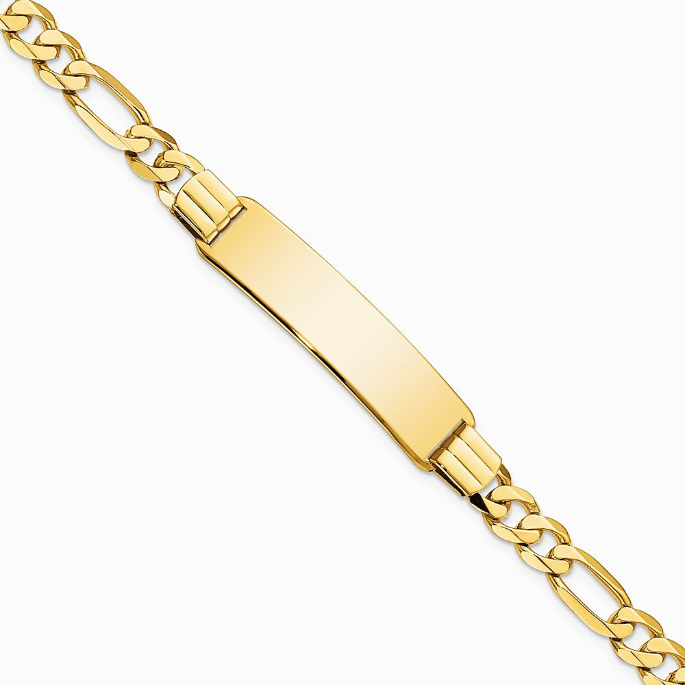 14K Yellow Gold Flat Figaro Link ID Bracelet - Product Photo