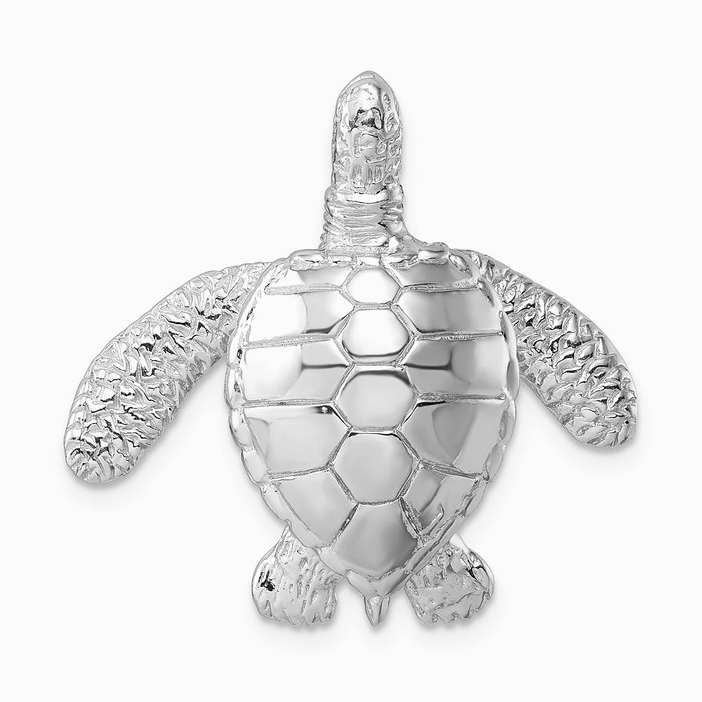 Sterling Silver Rhodium-plated Polished and Textured Sea Turtle Slide - Product Photo