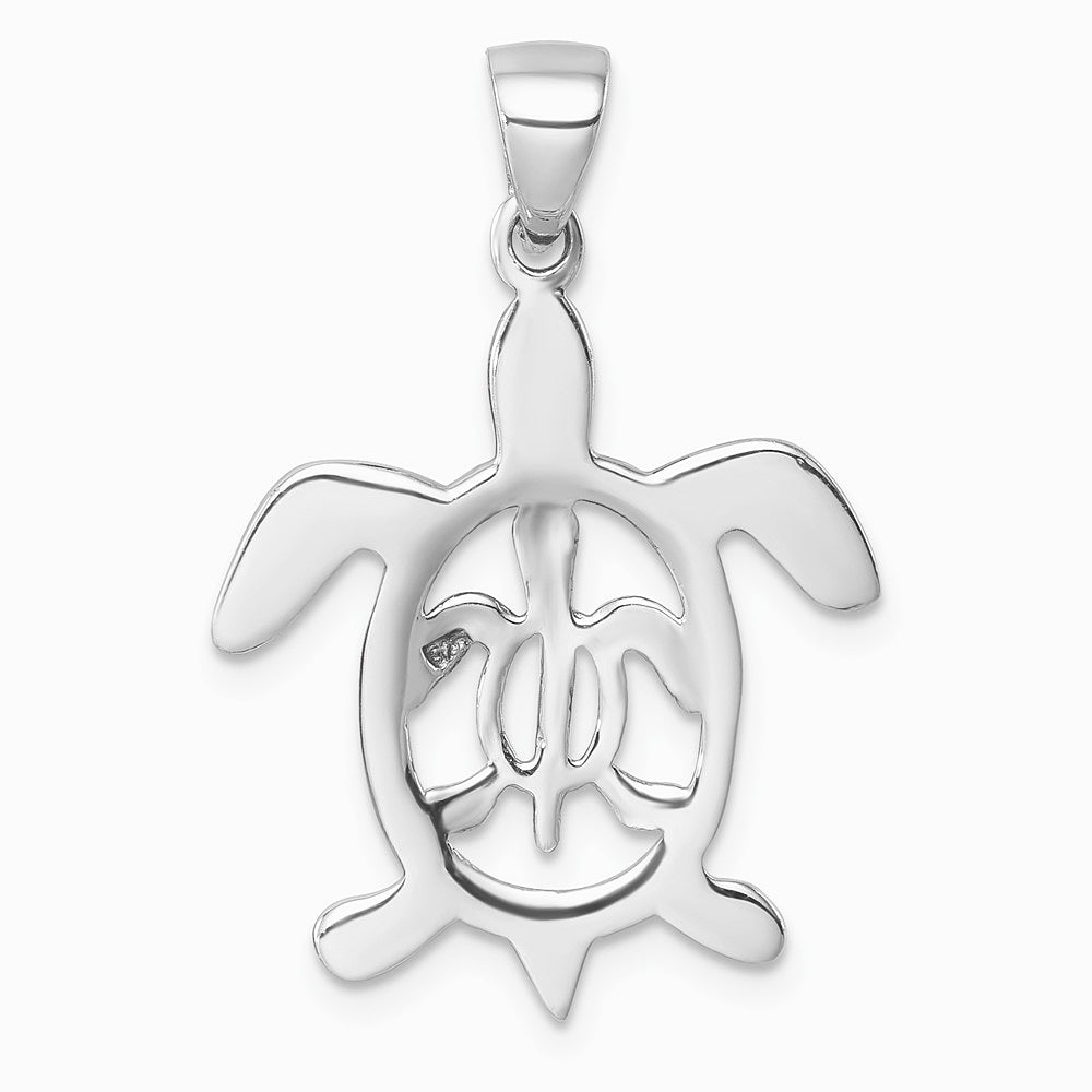 Sterling Silver Rhodium-plated Cut Out Mother & Baby Turtle Pendant - Product Photo