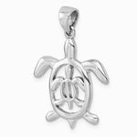 Sterling Silver Rhodium-plated Cut Out Mother & Baby Turtle Pendant - Product Photo