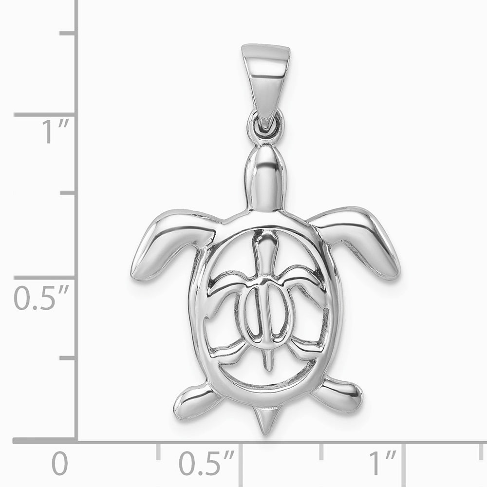 Sterling Silver Rhodium-plated Cut Out Mother & Baby Turtle Pendant - Product Photo