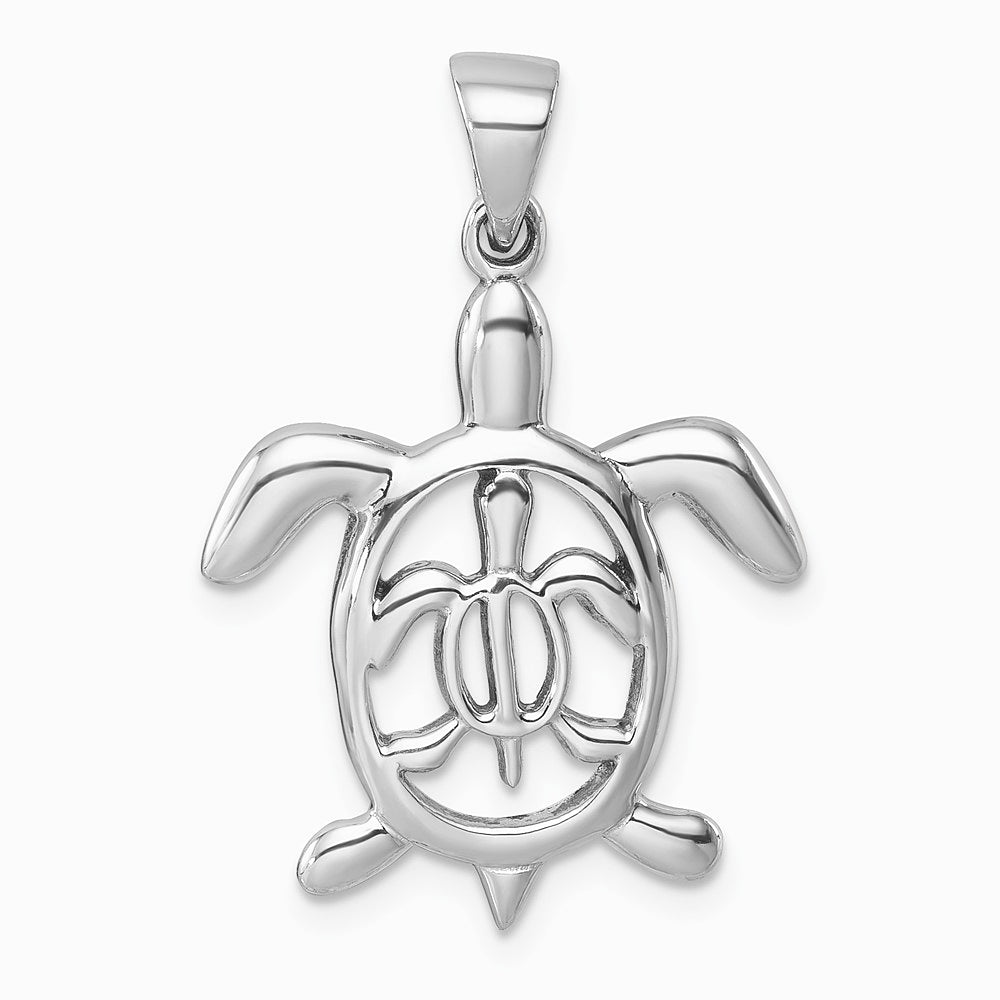 Sterling Silver Rhodium-plated Cut Out Mother & Baby Turtle Pendant