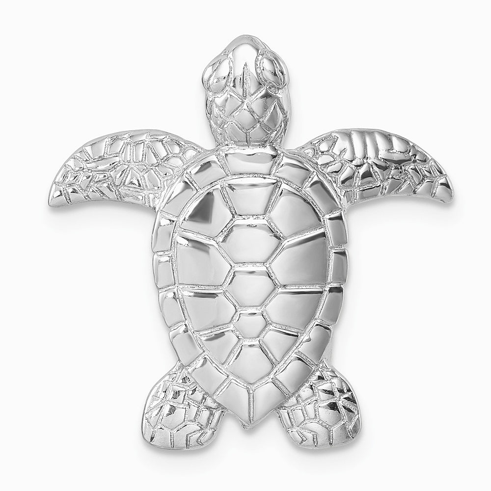 Sterling Silver Rhodium-plated Polished and Textured Turtle Chain Slide - Product Photo