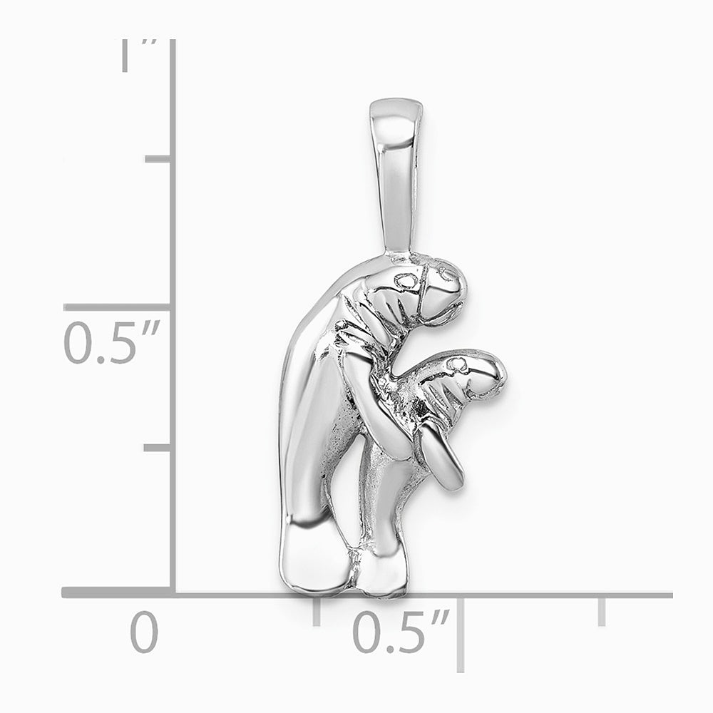Sterling Silver Rhodium-plated Polished Manatee And Baby Pendant - Product Photo