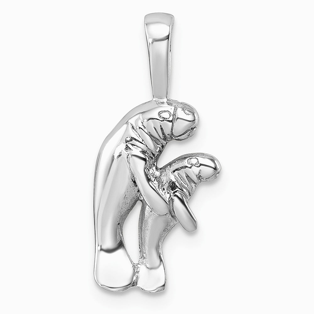 Sterling Silver Rhodium-plated Polished Manatee And Baby Pendant
