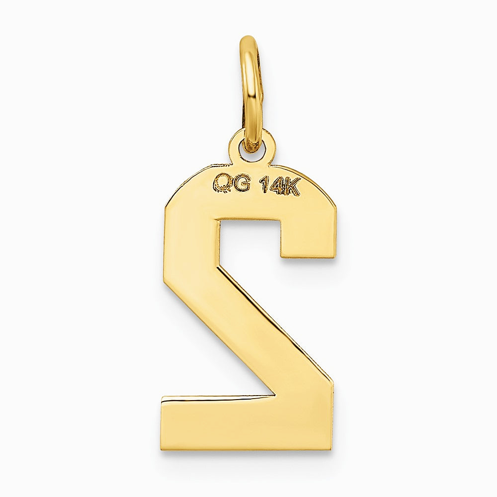 10K / 14K Yellow Gold Medium Satin Number 2 Charm - Product Photo