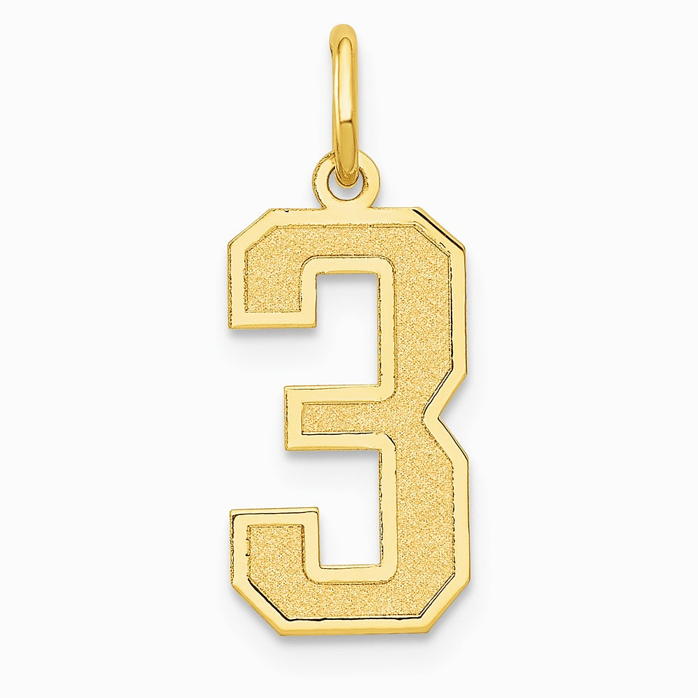 10K / 14K Yellow Gold Medium Satin Number 3 Charm - Product Photo