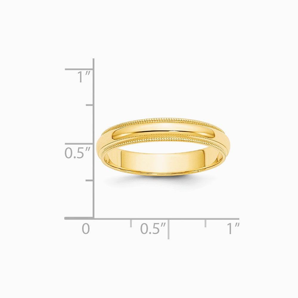 14K Yellow Gold 14KY 4mm Milgrain Half Round Band Size 10 - Product Photo