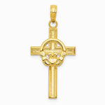 10K / 14K Yellow Gold Polished Claddagh Cross Pendant - Product Photo