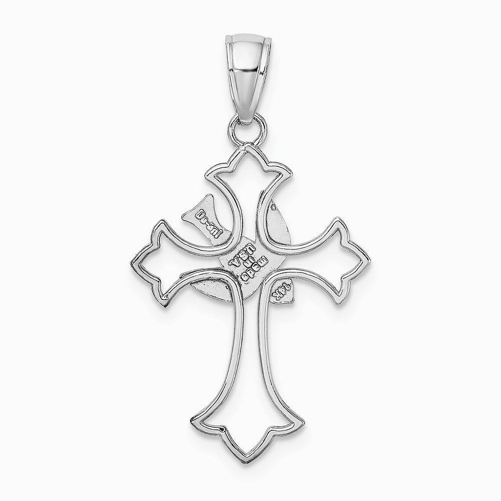 14K White Gold Polished Cross w/ Dove Charm - Product Photo