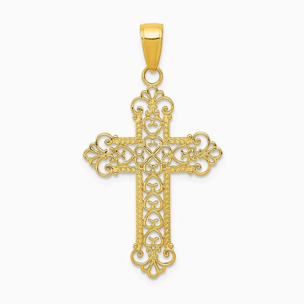 10K / 14K Yellow Gold Fleur De Lis Cross Charm - Product Photo