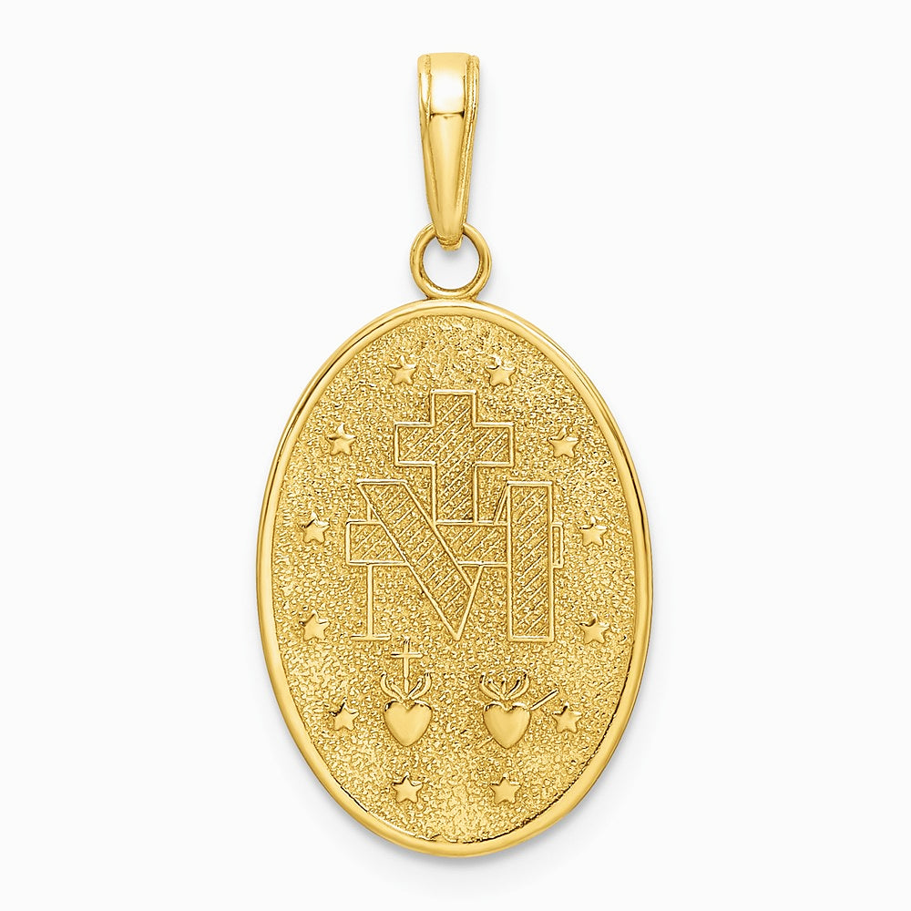 14K Yellow Gold Red Enameled Miraculous Medal Pendant - Product Photo