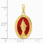 14K Yellow Gold Red Enameled Miraculous Medal Pendant - Product Photo