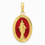14K Yellow Gold Red Enameled Miraculous Medal Pendant - Product Photo
