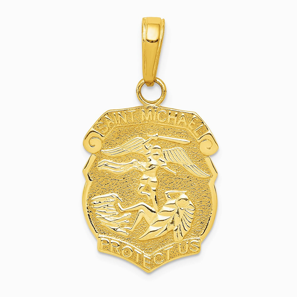 14K Yellow Gold Saint Michael Medal Badge Pendant - Product Photo