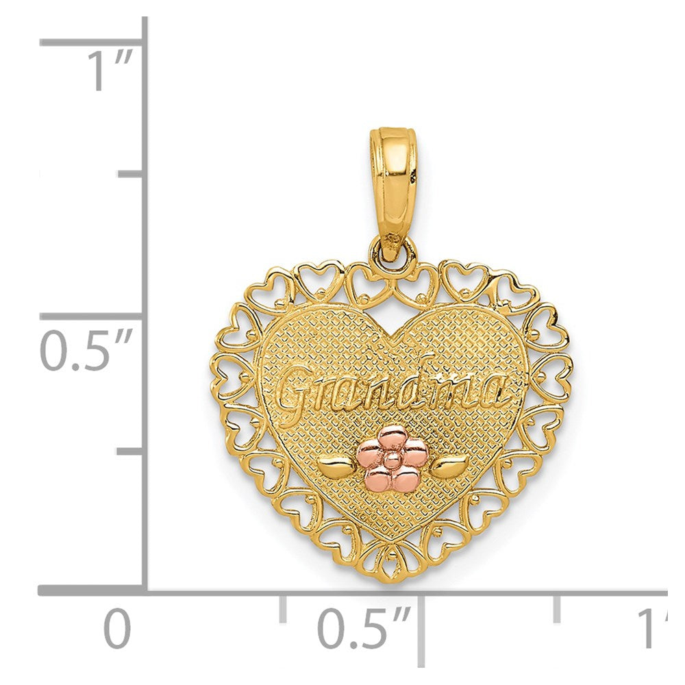 14K Two-Tone GRANDMA Heart with Flower Charm - Product Photo
