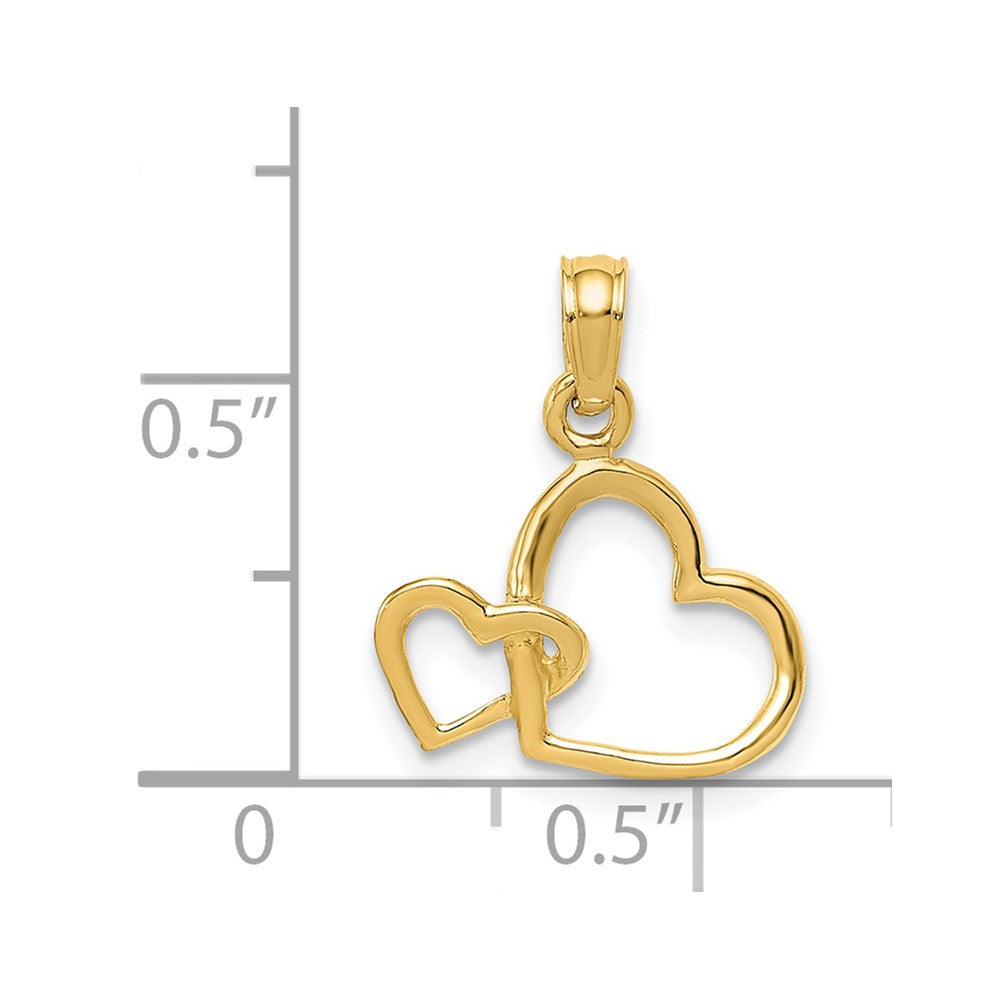 10K / 14K Yellow Gold Polished Intertwined Double Heart Pendant - Product Photo