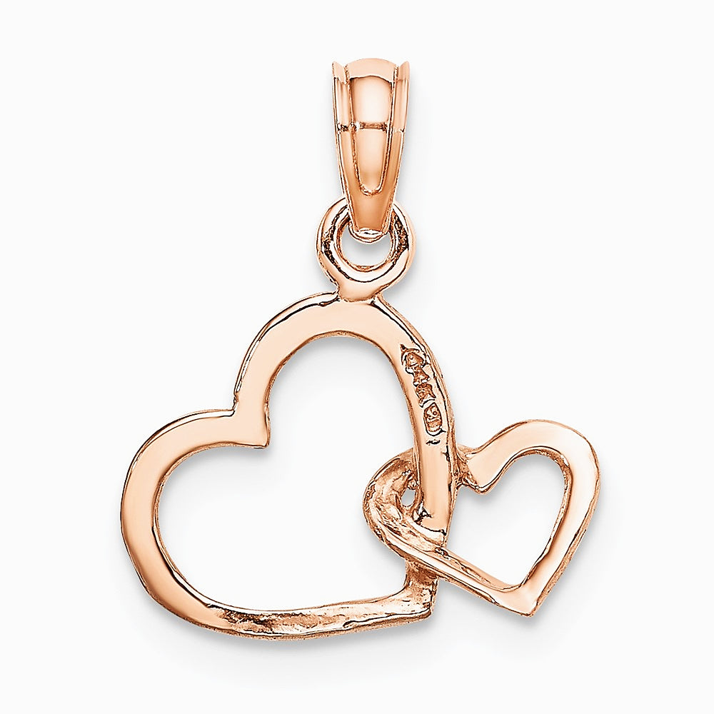 10K / 14K Rose Gold Polished Intertwined Double Heart Pendant - Product Photo