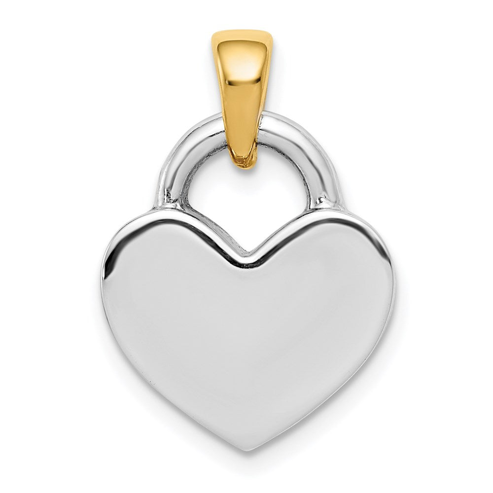 14K Yellow & Rhodium & Rhodium Hollow Polished 3D Reversible Heart Charm - Product Photo