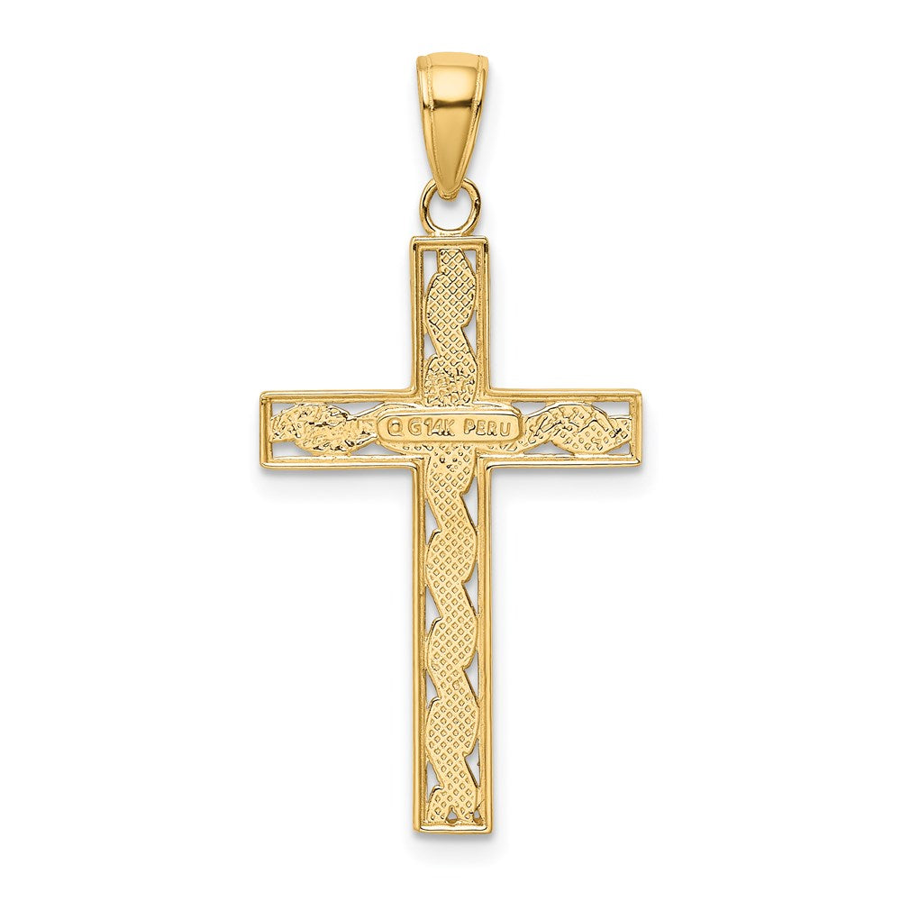 10K / 14K Yellow Gold Rope Cross Pendant - Product Photo
