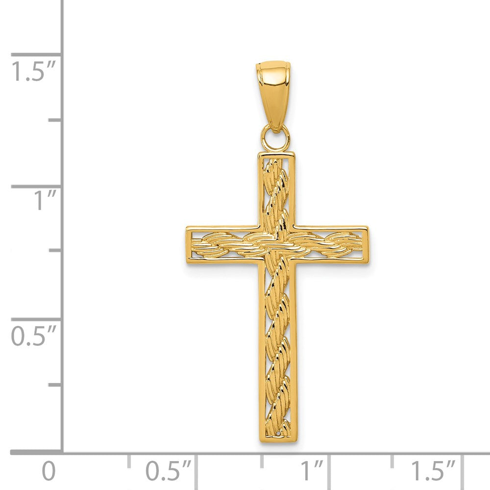 10K / 14K Yellow Gold Rope Cross Pendant - Product Photo