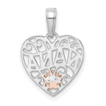 14k White Gold w/Rose Gold Flower NANA Heart Pendant - Product Photo