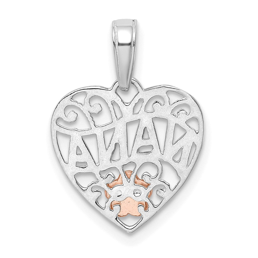 14k White Gold w/Rose Gold Flower NANA Heart Pendant - Product Photo
