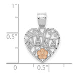 14k White Gold w/Rose Gold Flower NANA Heart Pendant - Product Photo