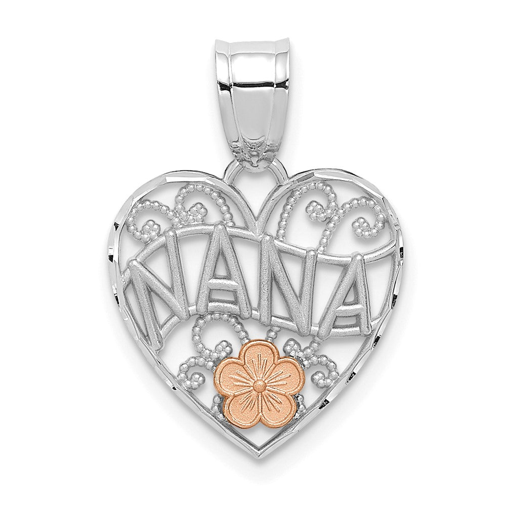14K Two-tone White Gold with Rose Gold Flower NANA Heart Pendant