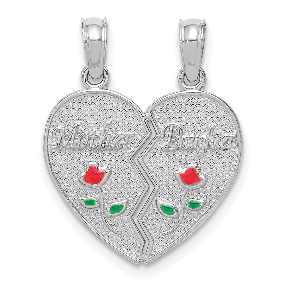 14k White Enameled MOTHER - DAUGHTER Break-apart Pendant - Product Photo