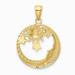10K / 14K Yellow with RH and RH Diamond-Cut Moon, Stars, and Sun Pendant - Product Photo
