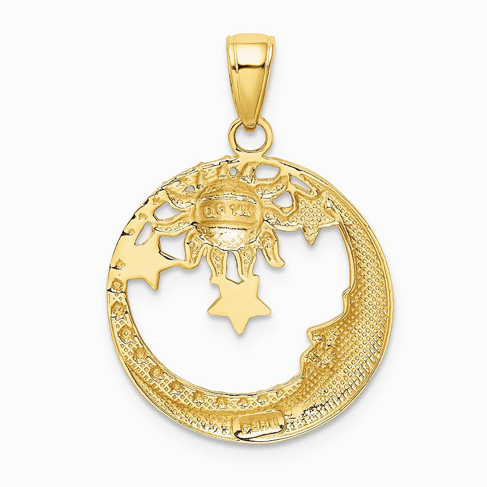 10K / 14K Yellow with RH and RH Diamond-Cut Moon, Stars, and Sun Pendant - Product Photo