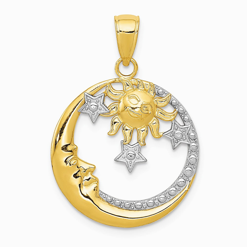 10K / 14K Yellow with RH and RH Diamond-Cut Moon, Stars, and Sun Pendant - Product Photo