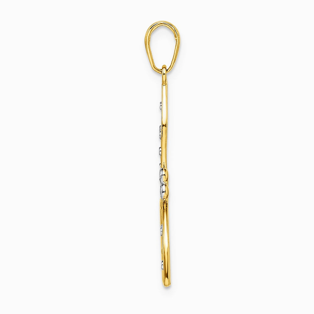 14K Yellow & Rhodium and White Rhodium Diamond-cut Filigree Dragonfly Pendant - Product Photo