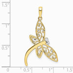 14K Yellow & Rhodium and White Rhodium Diamond-cut Filigree Dragonfly Pendant - Product Photo