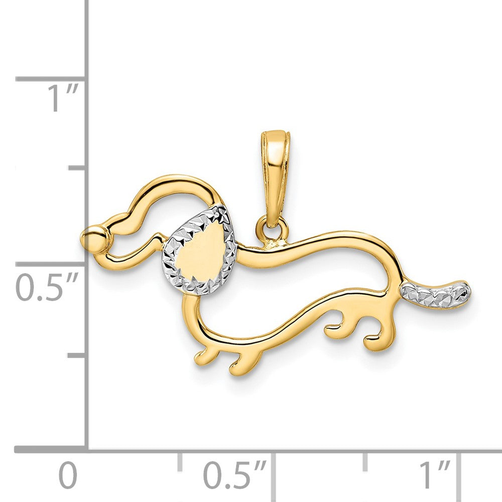 14k and White Rhodium Diamond-cut Dachshund Pendant - Product Photo