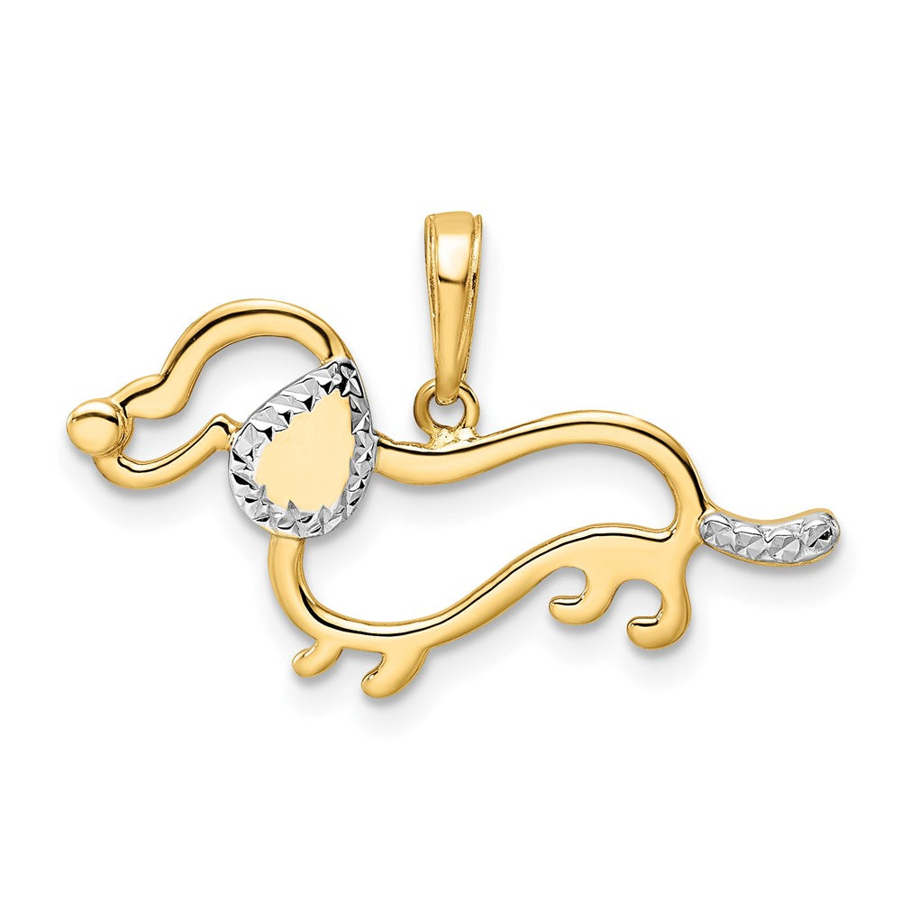 14K Yellow & Rhodium and White Rhodium Diamond-cut Dachshund Pendant
