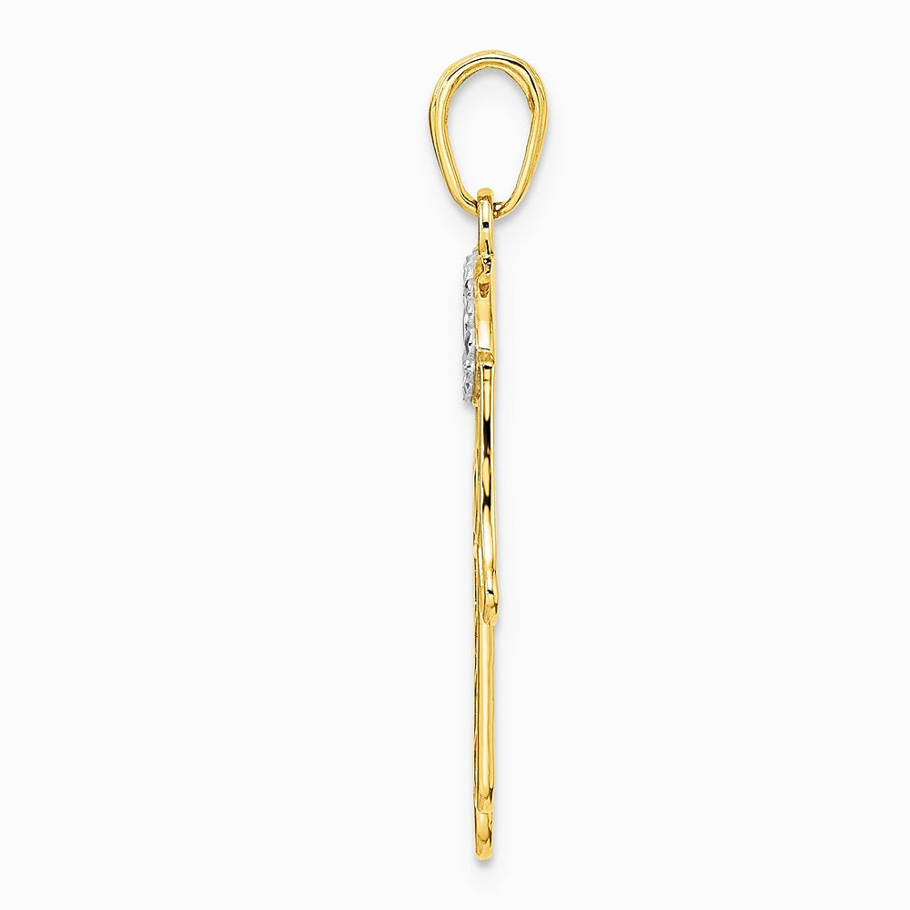 14K Yellow & Rhodium & White Rhodium Diamond-Cut Evil Eye Hamsa Pendant - Product Photo