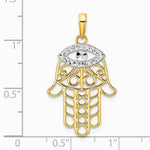 14K Yellow & Rhodium & White Rhodium Diamond-Cut Evil Eye Hamsa Pendant - Product Photo