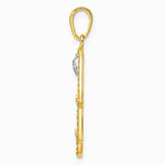 14K Yellow & Rhodium & White Rhodium Diamond-Cut Evil Eye Filigree Hamsa Pendant - Product Photo