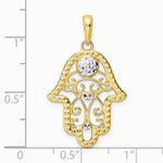 14K Yellow & Rhodium & White Rhodium Diamond-Cut Evil Eye Filigree Hamsa Pendant - Product Photo