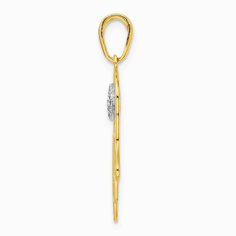 14K Yellow & Rhodium & White Rhodium Diamond-Cut Filigree Evil Eye Hamsa Pendant - Product Photo