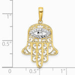 14K Yellow & Rhodium & White Rhodium Diamond-Cut Filigree Evil Eye Hamsa Pendant - Product Photo
