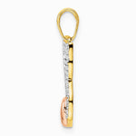 14K Yellow & RH with White and Rose RH Diamond-cut Cat w/ Heart Pendant - Product Photo