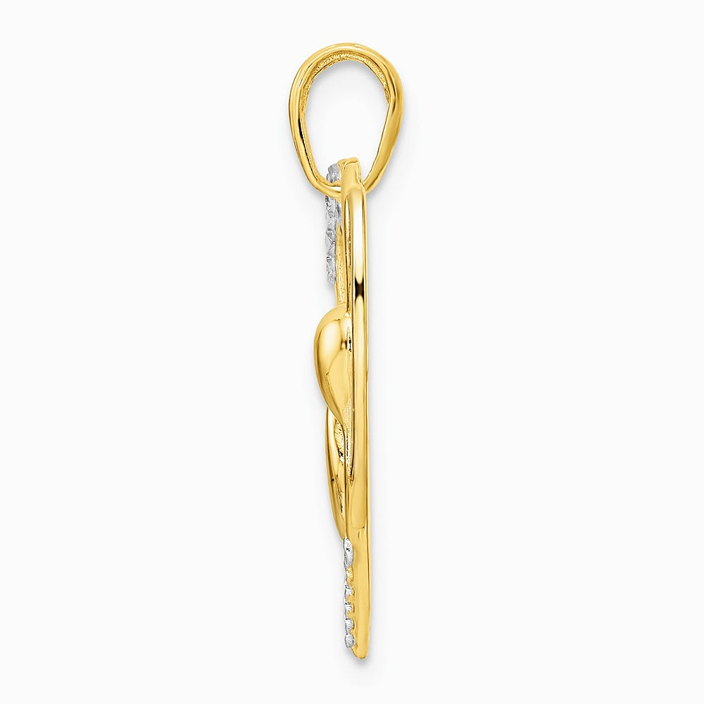 14K Yellow & RH and White RH Diamond-cut Cat Stretching in Heart Pendant - Product Photo