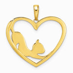 14K Yellow & RH and White RH Diamond-cut Cat Stretching in Heart Pendant - Product Photo